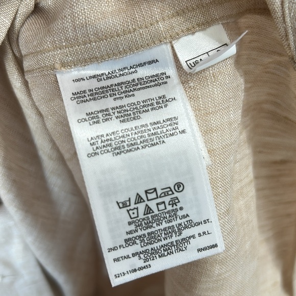 [Brooks Brothers] Beige Button-Up Linen Shirt - Size Small NWT - Picture 5 of 5